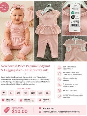 Carter's Little Sister Pink Peplum Bodysuit & Leggings Set